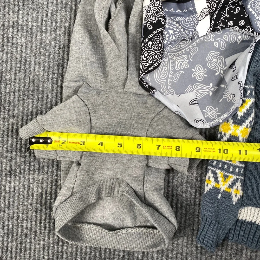 Petsin Small Pet Apparel Bundle Gray Hoodie Bandana Shirt Fair Isle Sweater 3pc
